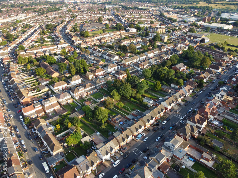 Aerial View of British City and Residential and Commercial Combined