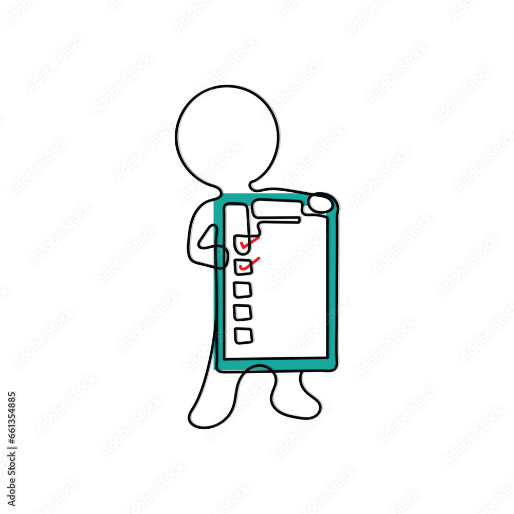 Line art concept character of a man checking his to do list. Line art concept character of a man checking his to do list.