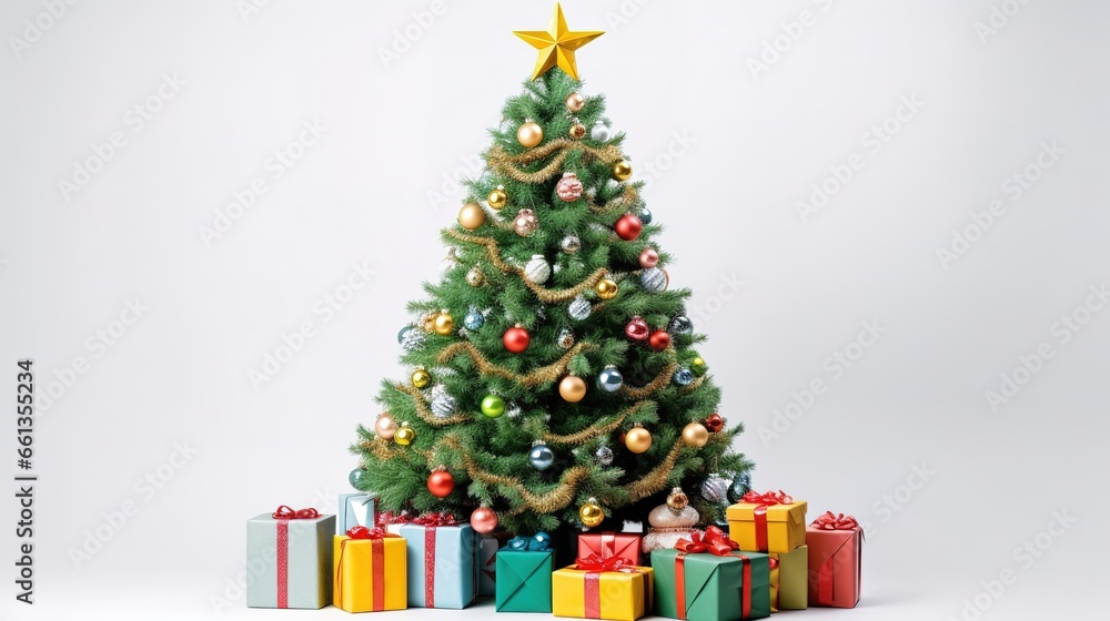 Merry Christmas, Green christmas tree and gift, Generative ai. Merry Christmas, Green christmas tree and gift, Generative ai.