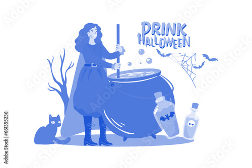 Halloween witch with magic tools