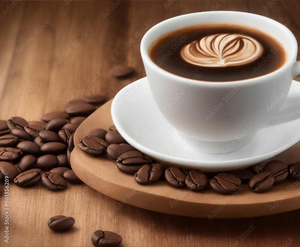 Obraz premium cup of coffee with beans. generative ai