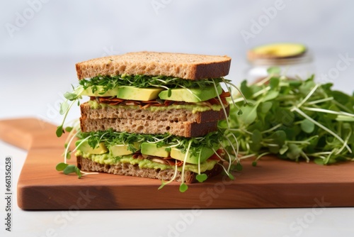 sandwich with microgreens and avocado slices