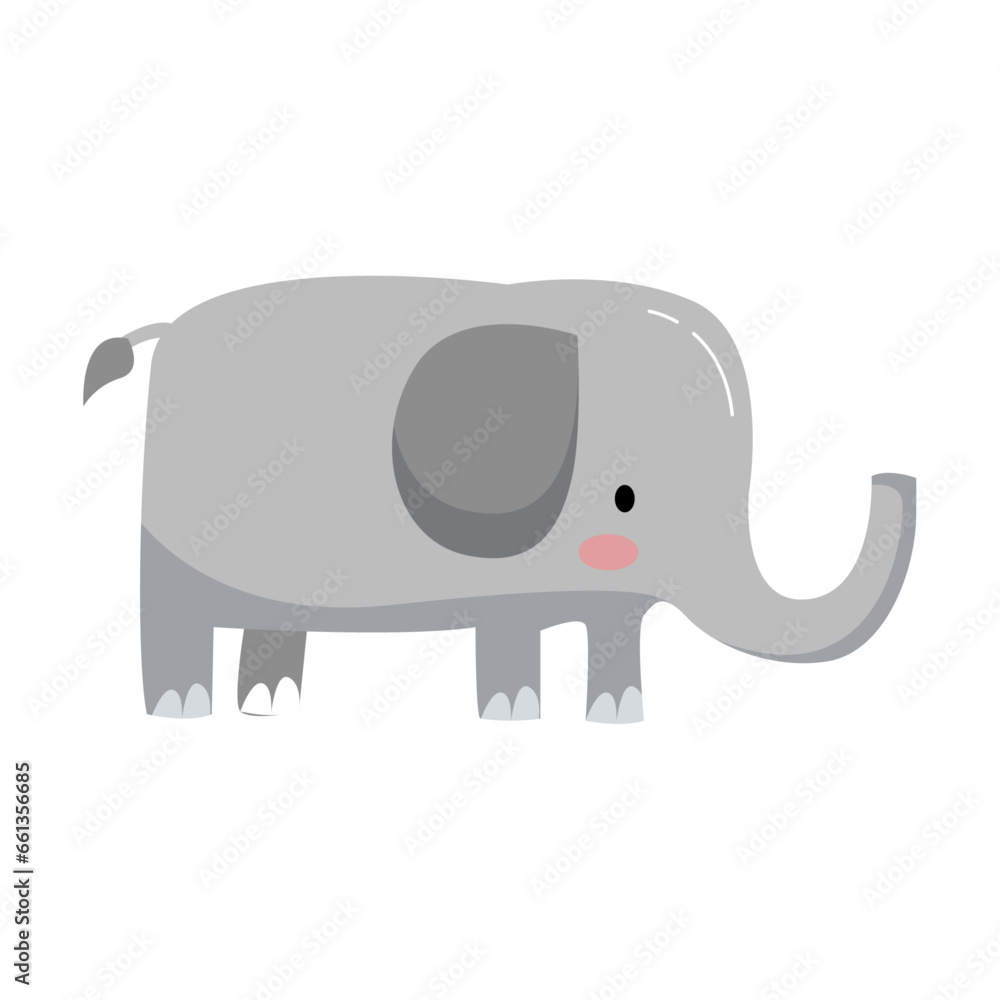 Vector cute elephant in flat cartoon style on white Vector cute elephant in flat cartoon style on white
