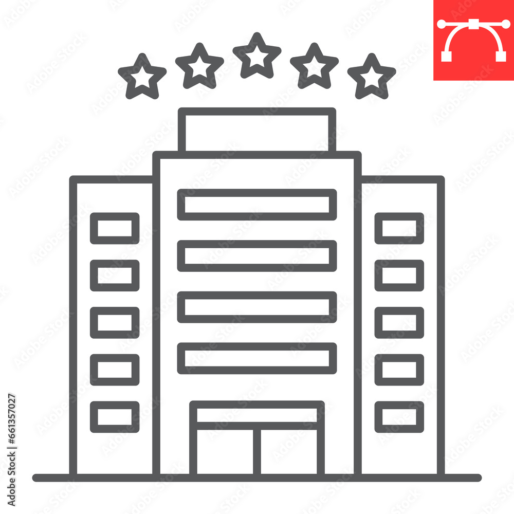 Hotel building line icon, travel and architecture, hotel vector icon, vector graphics, editable stroke outline sign, eps 10. Hotel building line icon, travel and architecture, hotel vector icon, vector graphics, editable stroke outline sign, eps 10.