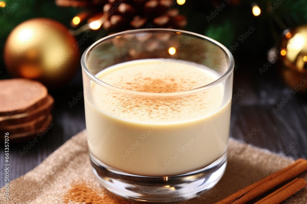 eggnog in glass cup, nutmeg sprinkled on top eggnog in glass cup, nutmeg sprinkled on top