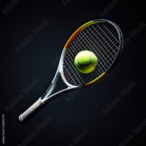 Tennis racket and ball isolated on black background. 3d illustration © korkut82