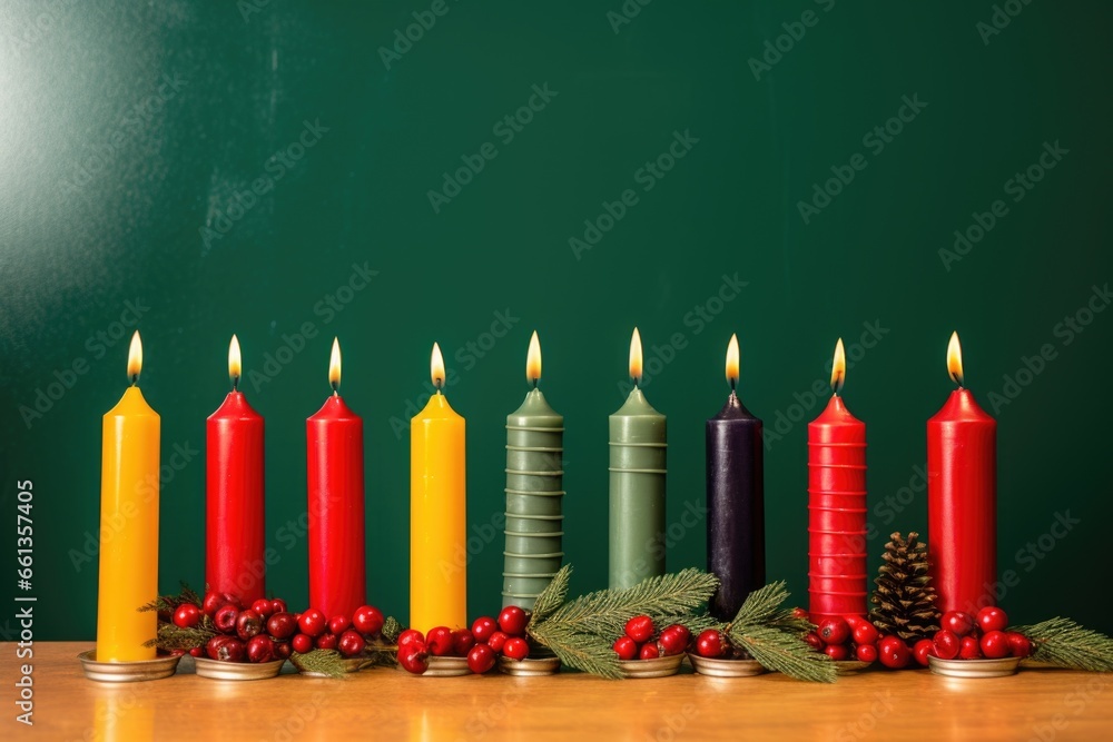 kwanzaa kinara candles positioned against a solid colored wall kwanzaa kinara candles positioned against a solid colored wall