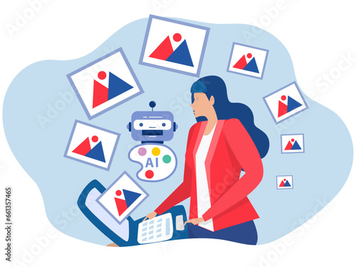 Businesswoman AI prompt engineer or AI chatbot to create a text or an image Prompt engineering of using artificial intelligence and photo processing