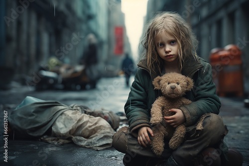  A young child begging on a busy metropolitan street