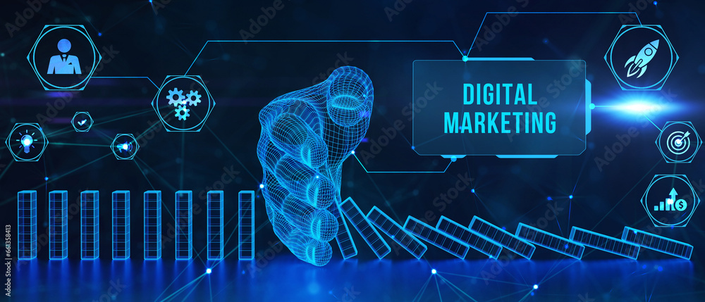Business, Technology, Internet and network concept. Digital Marketing content planning advertising strategy concept. 3d illustration - obrazy, fototapety, plakaty 