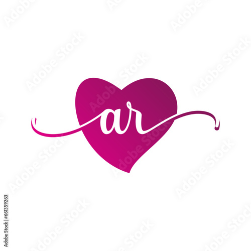 Letter AR Logo Design with Heart Icons, Love or Valentine Logo Concept