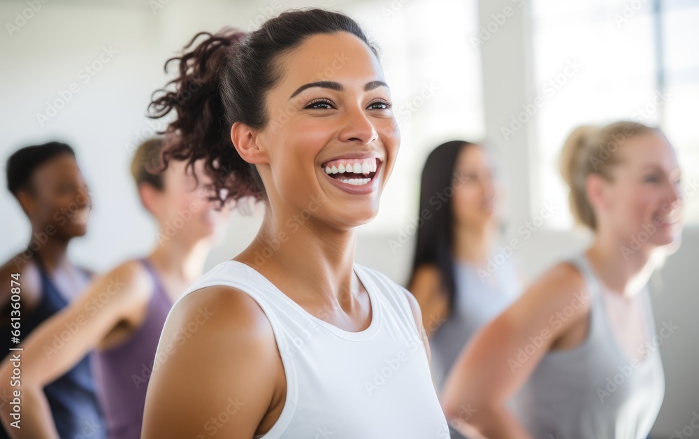 A group of diverse individuals engaging in a fun and energetic dance class, showcasing their enthusiasm and joy A group of diverse individuals engaging in a fun and energetic dance class, showcasing their enthusiasm and joy