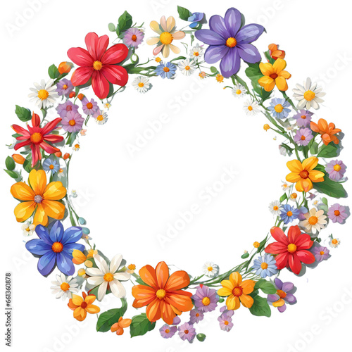 round frame with colorful flower arrangement, transparent background, generative ai © Ahmad