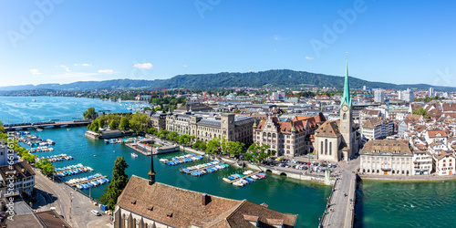 Zurich skyline with lake from above panorama in Switzerland photo