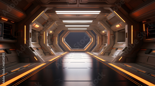 Futuristic spaceship corridor interior design. ai generative