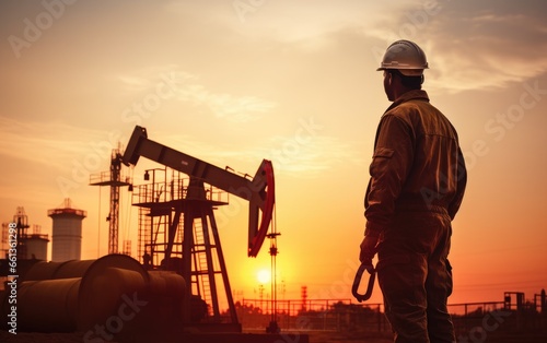 Oil worker standing in fron...