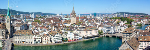 Zurich skyline with Linth river from above panorama in Switzerland