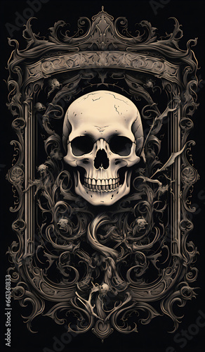 skull and elaborate design frame - generative ai
