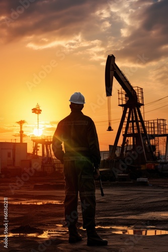 Oil worker standing in fron...