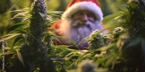 Santa Claus harvesting marijuana at Christmas