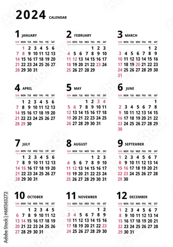 2024年_年間カレンダー_シンプル タテ型