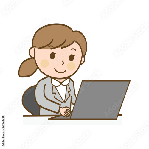 パソコン作業をするスーツ姿の女性会社員