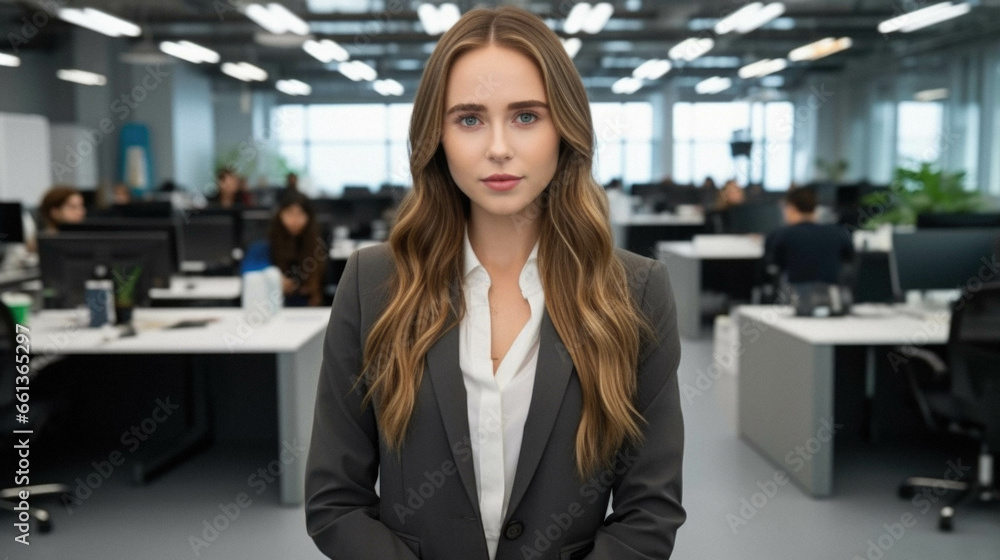 Fototapeta premium Portrait of a business woman in office in a business center.