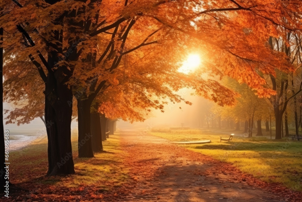 Autumn forest sunlight