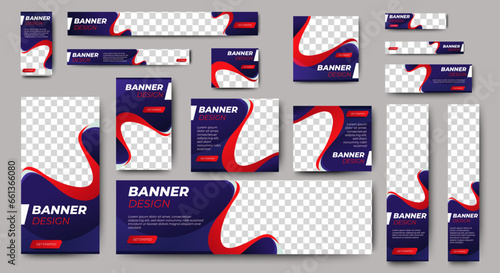 Corporate web banners of standard size with a place for photos. Vertical, horizontal and square template