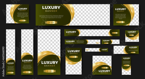 Corporate web banners of standard size with a place for photos. Vertical, horizontal and square template