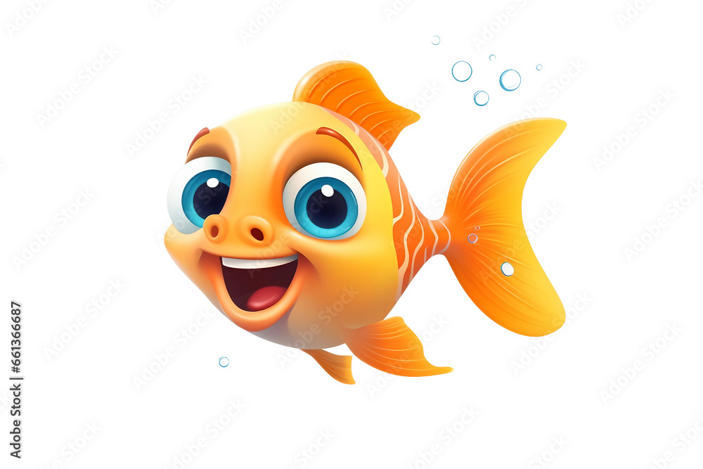Adorable Smiles Beneath the Surface: Happy Fish on Clear transparent Background