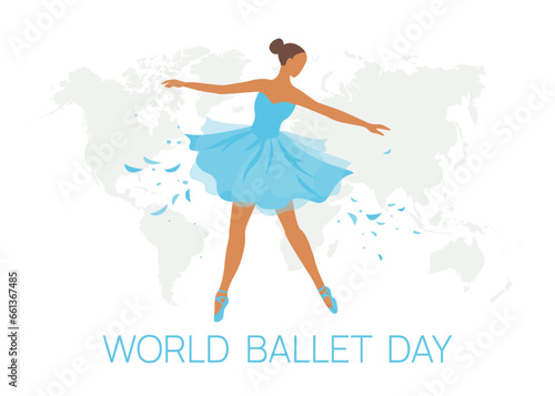 Banner with ballerina. World dancing day. Ballet Dancer. World Ballet Day. Vector illustration isolated on white background