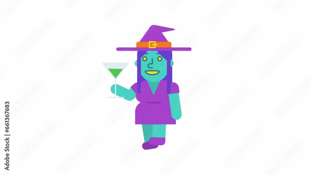 Witch walking holds glass and smiles. Alpha channel Witch walking holds glass and smiles. Alpha channel