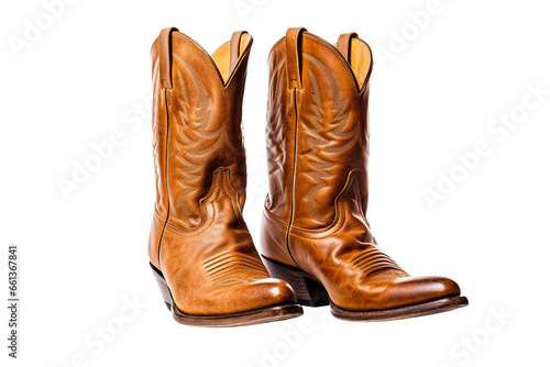 Stylish Western Cowboy Leather Boots Isolated on Transparent Background