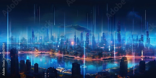 Futuristic cityscape. Digital vision of future. Sci fi skyline. Modern architecture in world. Urban fantasy. Futuristic city on planet