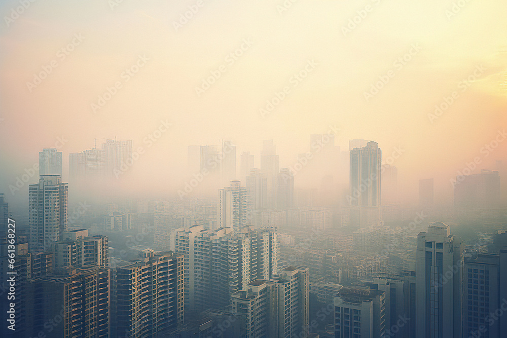 Aerial Perspective of a Smog-Clad Cityscape