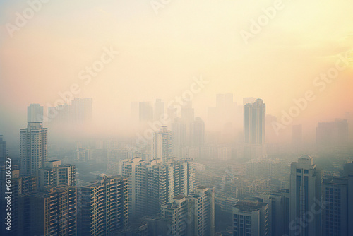 Aerial Perspective of a Smog-Clad Cityscape © Visual Voyager