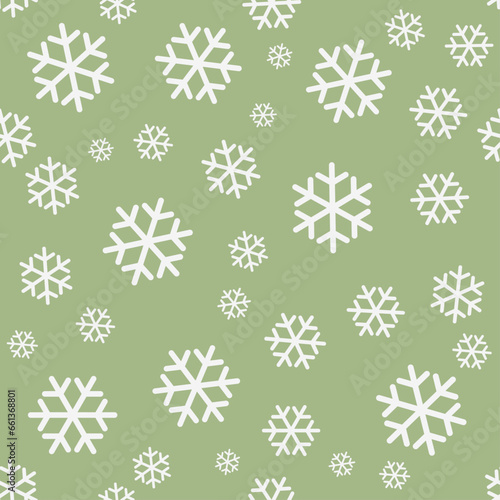 winter snow crystal seamless pattern, green background, christmas pattern. for decorative purpose, fabrication and textile design such as flannel etc, background, wallpaper.