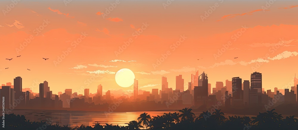 Sunset view of Mumbai s cityscape With copyspace for text