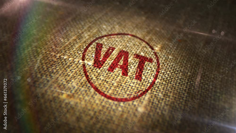 VAT sign stamp on natural linen sack. Valueadded tax and invoice payment 3D design abstract