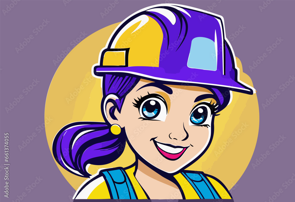 An Illustration of a female construction worker with a Hard Hat An Illustration of a female construction worker with a Hard Hat