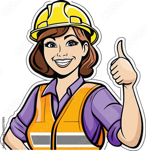 An Illustration of a female construction worker giving thumbs up