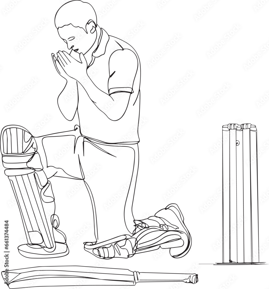 Islamic Cricket Batsman Giving Gratitude to Allah Victory Celebration