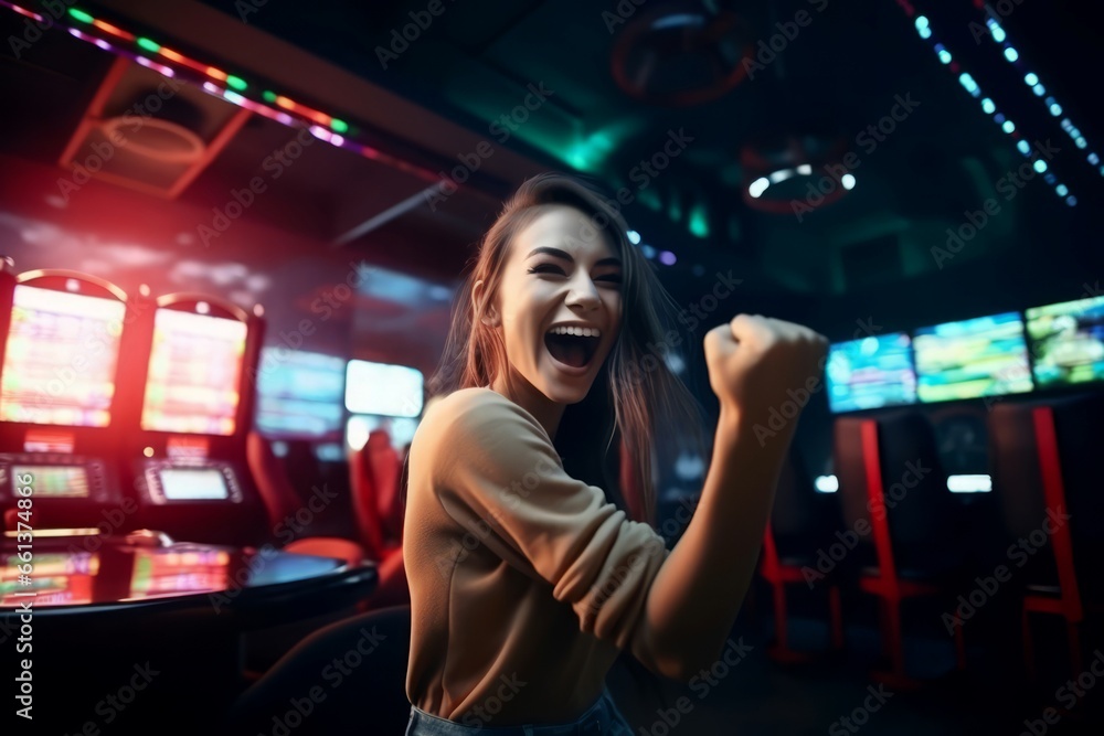 Girl playing online sport. Modern network virtual gaming activity. Generate ai Girl playing online sport. Modern network virtual gaming activity. Generate ai