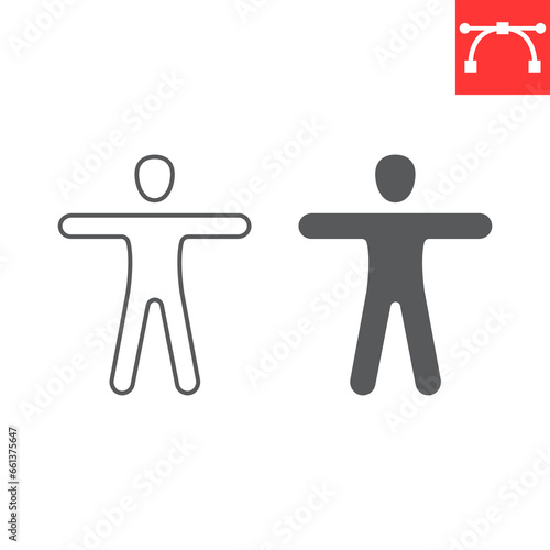 Body line and glyph icon, person and mindfulness, human body vector icon, vector graphics, editable stroke outline sign, eps 10.