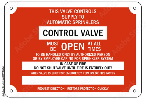 Sprinkler shut off sign and labels control valve