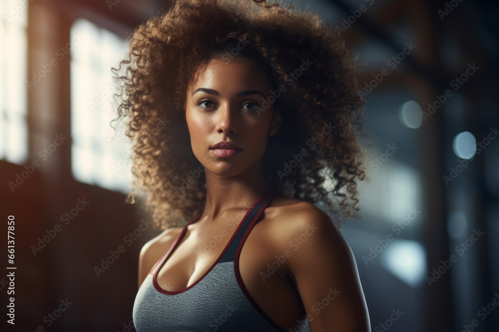 Atmospheric view of a attractive woman athlete with muscular body, working out in a modern gym Atmospheric view of a attractive woman athlete with muscular body, working out in a modern gym