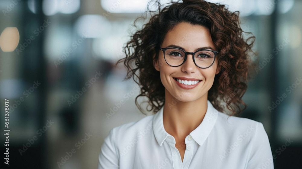 Young hispanic businesswoman smiling confident at the office. - obrazy, fototapety, plakaty 