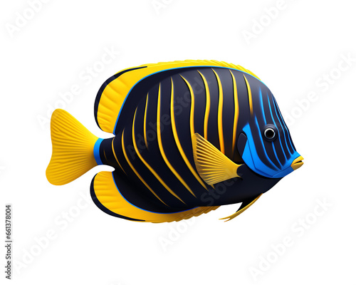 Emperor angelfish, colorful sea fish, isolated on white or transparent background. 
