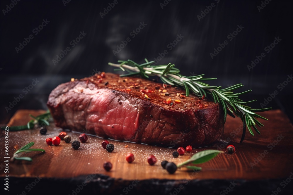 Beef Tenderloin filet with rosemary and spice, roasted meat, grilled steak medium, cooking book, generative ai - obrazy, fototapety, plakaty 